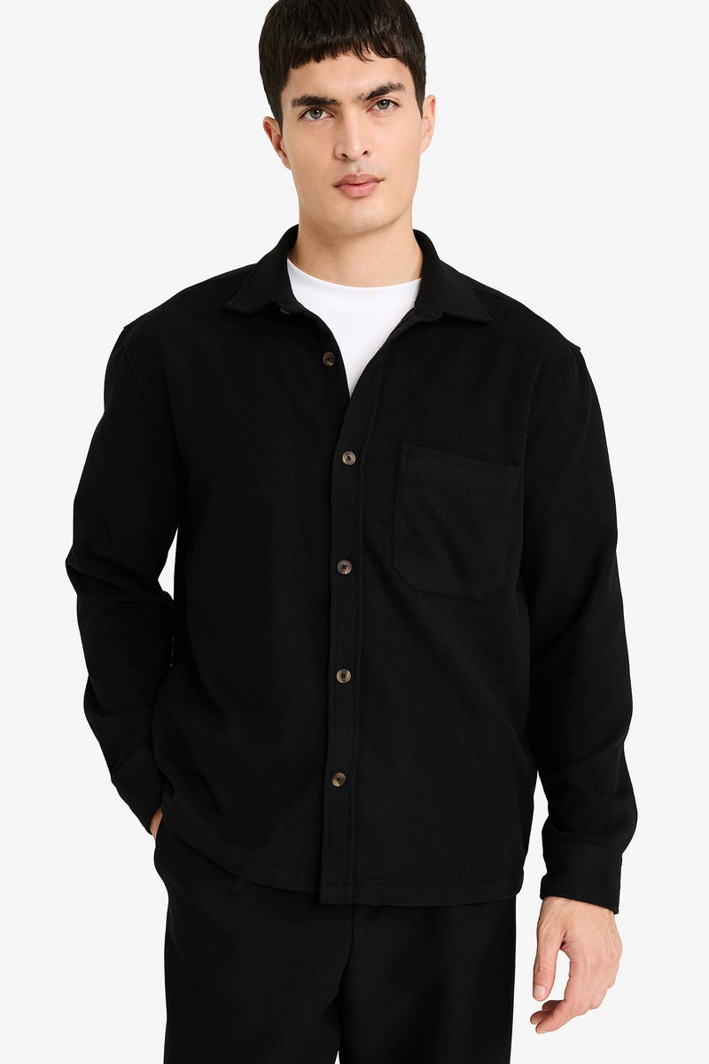 DeFacto Black Man Polo Collar Flannel Shirt Casual - Image 1